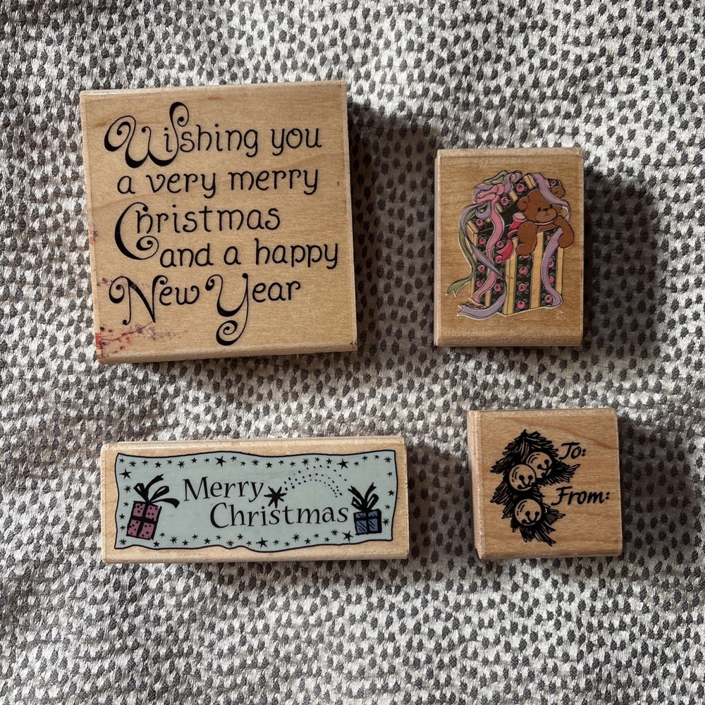 Set Of 4 Christmas Holiday Stamps Large & Small